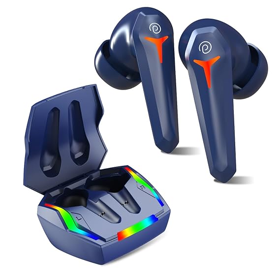 (Refurbished) pTron Newly Launched Bassbuds Turbo TWS Earbuds, 40ms Gaming Low Latency, TruTalk AI-ENC Calls, Deep Bass, 45Hrs Playtime, HD Mic, in-Ear Bluetooth 5.3 Headphones, Type-C Fast Charging & IPX5 (Blue)