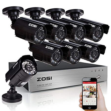 ZOSI Surveillance Camera Kit with 8-Channel 960H H.264 HDMI DVR and 8x 800TVL Indoor/Outdoor IR Weatherproof 20m night vision Cameras NO Hard Drive --65feet Night Vision -IR Cut build in -3.6mm lens -Quick Remote Access via smart phone
