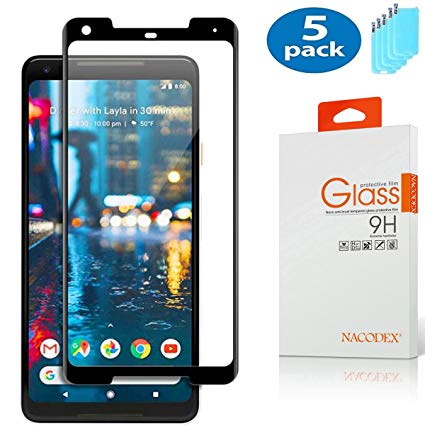 [5-Pack] LG Pixel 2 XL Screen Protector,NACODEX 3D Curved Edge Full Coverage Ultra Clear Scratch Resistant Tempered Glass Screen Protector for LG Pixel2 XL -Black