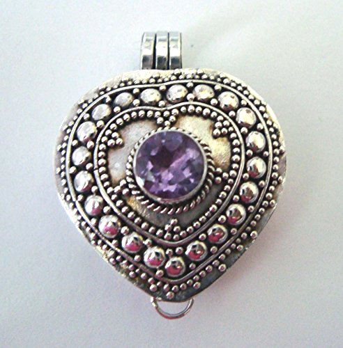 February purple amethyst heart locket sterling silver wish box, prayer box