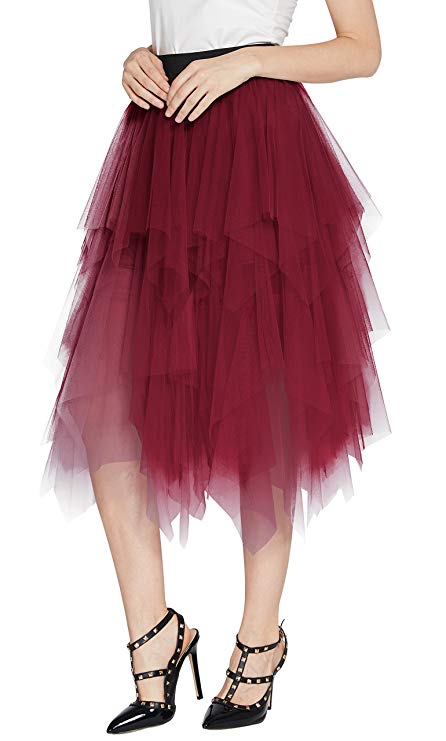 Urban CoCo Women's Sheer Tutu Skirt Tulle Mesh Layered Midi Skirt