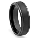 6MM Titanium Ring Wedding Band Black Plated Brushed Top and Grooved Polished Edges