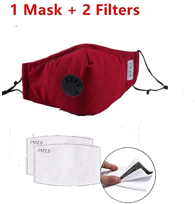 1 N95 Mask 2 Filters, Reusable & Washable Face Mask Dust Mask Gas Mask Effectively Prevent Saliva (Red)