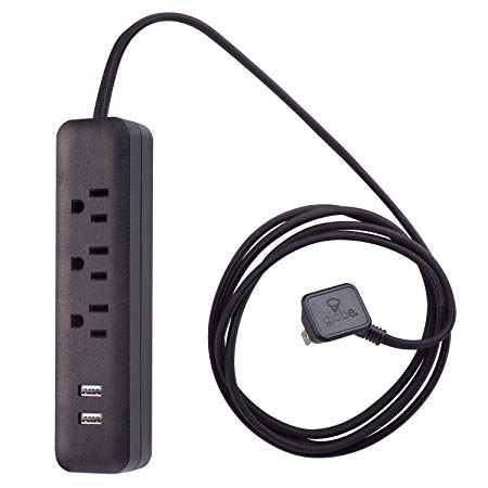 Globe Electric Designer Series 6ft 3-Outlet USB Surge Protector Power Strip, 2X USB Ports, Surge Protector, Black, 78249