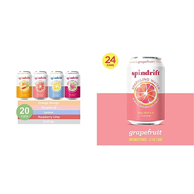 Spindrift Sparkling Water, 4 Flavor Variety Pack, Made with Real Squeezed Fruit, Pack of 20 Seltzer Water Cans & Sparkling Water, Grapefruit Flavored, Made with Real Squeezed Fruit, Pack of 24