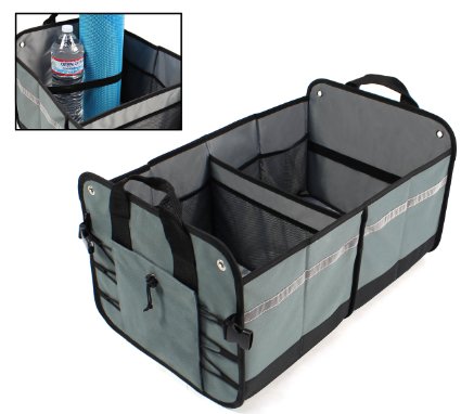 Heavy Duty Car Trunk Organizer for SUVs Vans Cars and Trucks - Collapses for Convenience with 12 Pockets and 2 Elastic Straps -Stylish Durable and High Quality