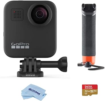 GoPro MAX Waterproof 360 Camera   Hero Style Video with Touch Screen, Spherical 5.6K30 UHD Video 16.6MP 360 Photos 1080p Live Streaming Bundle with Hand Grip, 32GB microSD Card, Cloth