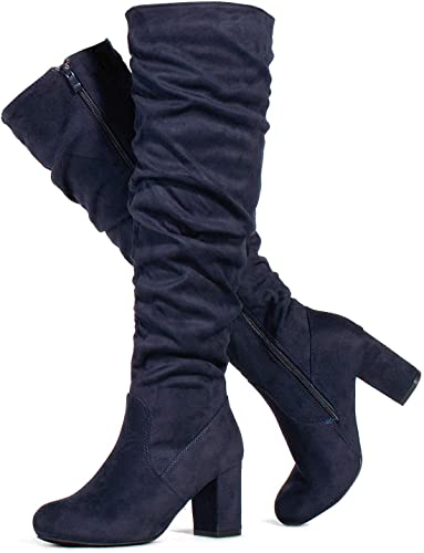 RF ROOM OF FASHION Women's Fitted Calf Chunky Heel Slouchy Knee High Dress Boot (Medium Calf)