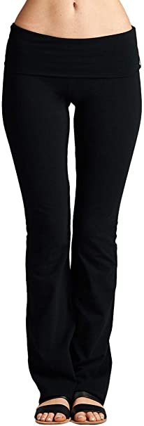 FASHION BOOMY Women's Bootleg Yoga Pants with Foldover Waist - Active Workout Flare Leggings