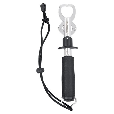 Suaoki Stainless Steel Fish Lip Gripper Grabber Grip Two-sided Trigger Tool Fish Holder with Scale Max 33 lbs / 15kg EVA Foam Handle Adjustable lanyard