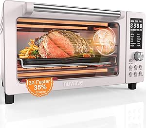 Nuwave Bravo Pro Smart Air Fryer Toaster Oven Combo, Airfryer Convection Oven Countertop, 12-in-1 Functions with Quicker & Even Crisp Technology, 1800W, 50-450°F, PFAS-Free, 21QT, Vanilla Cream