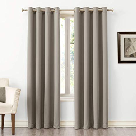 Sun Zero Easton Energy Saving Blackout Grommet Curtain Panel, 54" x 84", Stone Beige