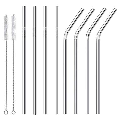 FDA-Approved Stainless Steel Straws Set of 8, Alotpower Ultra Long 10.5'' Drinking Metal Straws for 20 30oz Stainless Tumblers Rumblers Cold Beverage (4 Straight   4 Bent   2 Brushes)