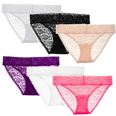 Betsey Johnson (6 Pack Floral Sexy Lace Panties for Women Bikini Pack Lingerie Womens Underwear
