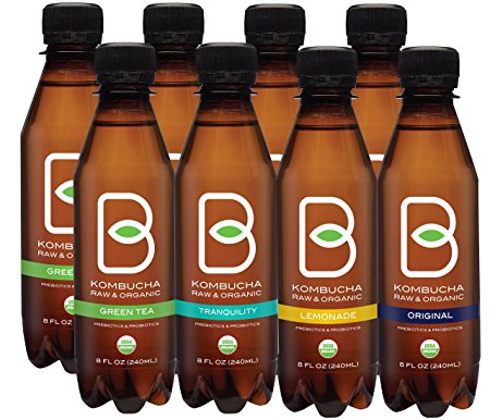 B-tea Kombucha Raw Organic Tea, Only 2g of Sugar, Probiotics and Prebiotic, Promotes Healthy Weight Loss, Kosher, 8 oz., 8 Count