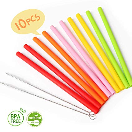 Reusable Silicone Straws for Toddlers, Opret 10pcs Regular Size Kids Silicone Replacement Straws for Take n Toss Straw Cup, 10oz Yeti/Rtic/Lowball with Cleaning Brush