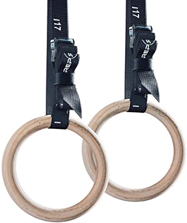 REP FITNESS Wood Gymnastic Rings with Numbered Heavy Duty Adjustable Straps - Perfect for Cross-Training Workouts, Gymnastics and Conditioning