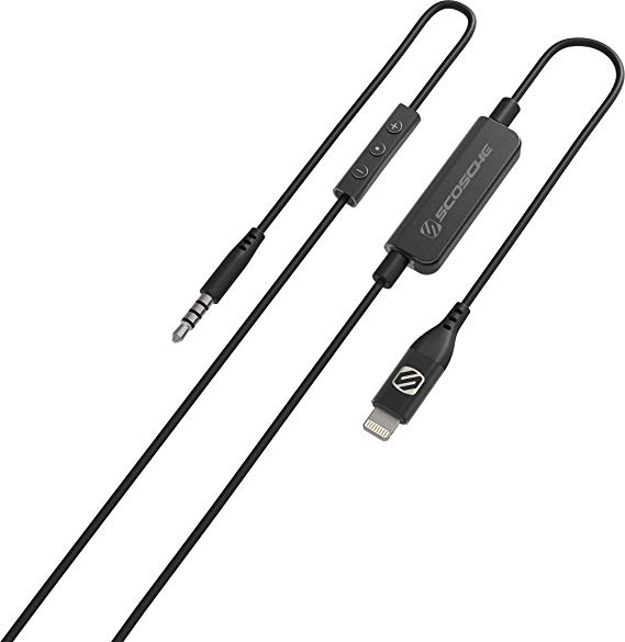 SCOSCHE I3AABC StrikeLine MFi Certified Lightning to Male 2.5mm Auxiliary Cable Adapter Compatible with Lightning devices 4. Feet [Black]