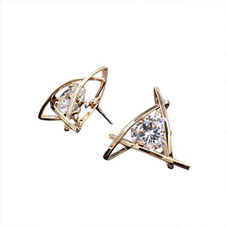 Hemlock Women Girl's Crystal Rhinestone Jewelry Ear Stud Earrings (Triangle, Gold)