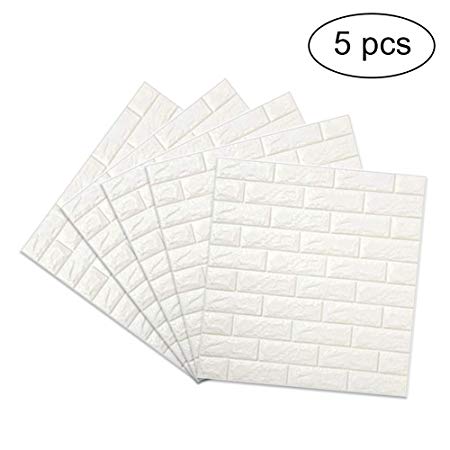 3D Brick Wall Stickers, FOME PE Foam 3D Brick Wall Tile Easy Self-Adhesive Design Wall Paper Wall Tile Stickers 3D Decorative Soft Panels for Kitchen/Bathroom/Living Room/Bedroom Decor 30.3x27.6 inch