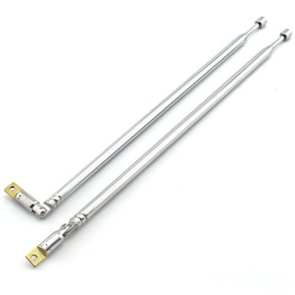 E-outstanding 1 Pair AM FM Radio Universal Antenna, 62.5cm 24.6" Length 4 Section Telescopic Stainless Steel Replacement Antenna Aerial for Radio TV