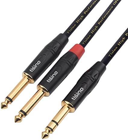 Tisino 1/4 inch (6.35mm) TRS Stereo to Dual 1/4 inch (6.35mm) TS Mono Y-Splitter Cable Send and Return Insert Cable Patch Cord - 3.3 feet/1 Meter