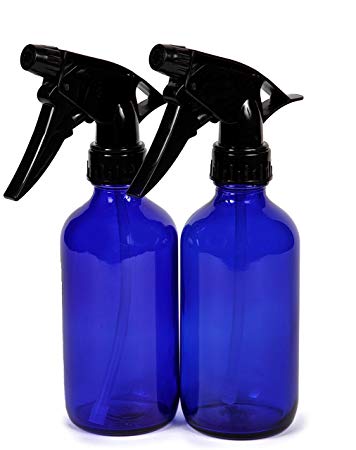 Vivaplex, 2, Large, 8 oz, Empty, Cobalt Blue Glass Spray Bottles with Black Trigger Sprayers