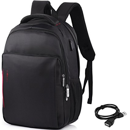 Vbiger Laptop Backpack Water Resistant Computer Shoulder Bag Anti-theft Daypack with USB Cable and Charging Port