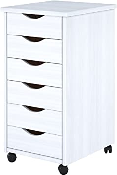 ADEPUTS 6 Drawer Wide Roll Cart Solid Wood, White
