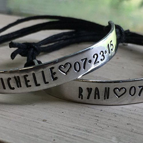 Custom Bracelets set of two for Couples - Personalized Names and Date