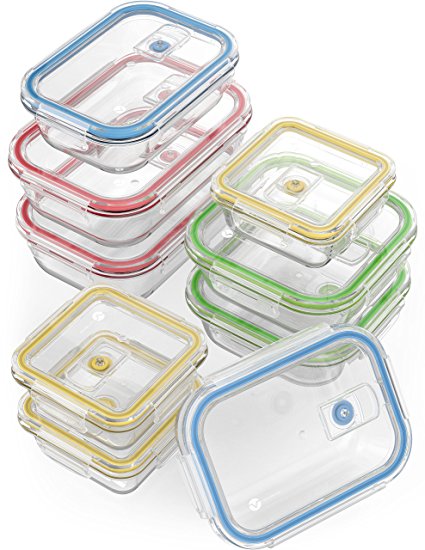 Vremi 18 Piece Glass Food Storage Containers with Locking Lids - BPA Free Airtight Oven Freezer Dishwasher and Microwave Safe Food Container Set - Small and Large Reusable Square Food Containers