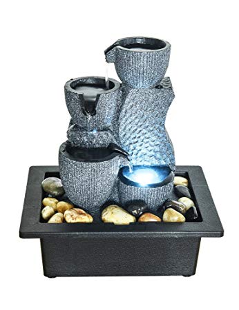BBabe 4-Tier Desktop Waterfall Fountain with Led Lights, 11" Inch Indoor Zen Meditation Tabletop Fountain Tabletop Water Decor