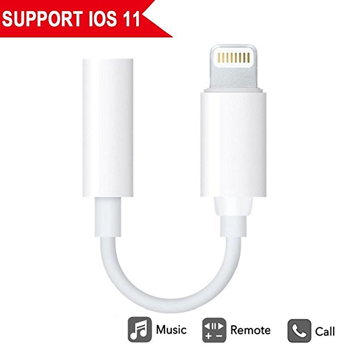 Lightning Jack Adapter，3.5 mm Headphone Jack Adapter Lightning Connector to 3.5mm AUX Audio Jack Earphone Extender Jack Stereo for iPhone 8/8 Plus/iPhone X/iPhone 7/7 Plus Support IOS 11