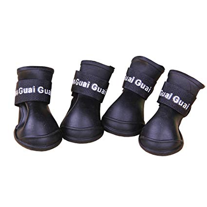 KingMas Pet Dog Boots Waterproof Protective Rubber Pet Rain Shoes Booties (Black, S)