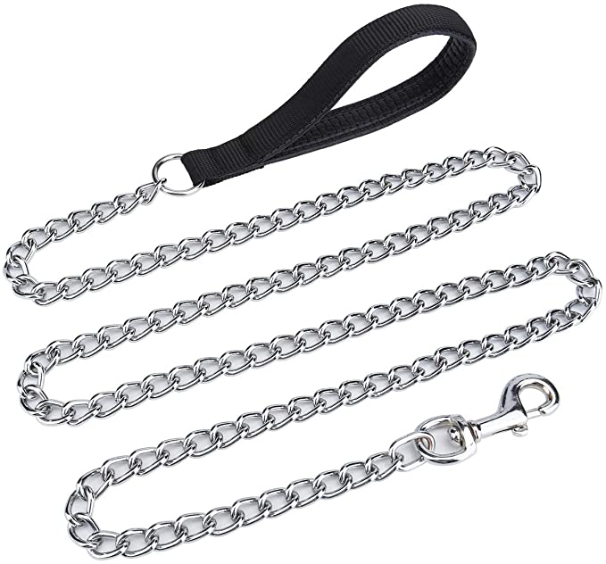 Mogoko Metal Dog Leash, Heavy Duty Chew Proof Pet Leash Chain with Padded Handle for Outdoor Training