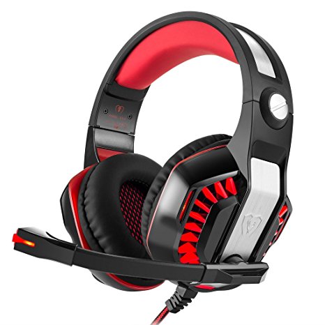 Gaming Headset,GM-2 3.5 mm Gaming Headset Over-Ear Headphone Earphone Headband with Microphone LED Light for New Xbox One PlayStation 4 PS4 Laptop Tablet Mobile Phones (Red-Blak)