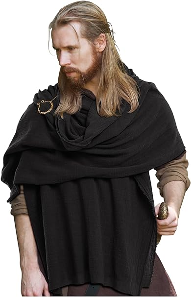 L'VOW Medieval Hooded Cloak Shaman Ninja Shawl Post Apocalyptic Wrap Scarf Cowl Rogue Hood Cape Viking Renaissance Costume