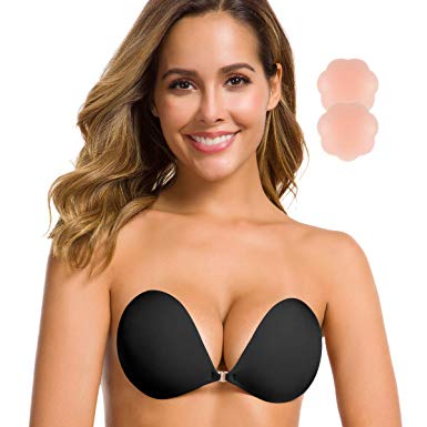 Niidor Adhesive Bra Strapless Sticky Invisible Push up Silicone Bra for Backless Dress with Nipple Covers Nude