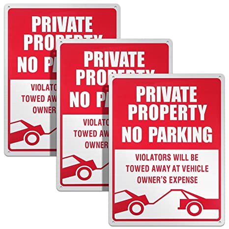 3 Pieces No Parking Sign Private Property Sign Violators Will Be Towed Sign Aluminum Sign Rust Free Weatherproof Indoor and Outdoor Use, 10 x 14 Inches