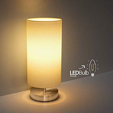 Bedside Table Lamp,TECKIN Minimalist Fabric Desk Lamp, Metal Nightstand Lamp with Fabric Shade for Bedroom, Living Room,Childrens Room, Office (LED Bulb Included)