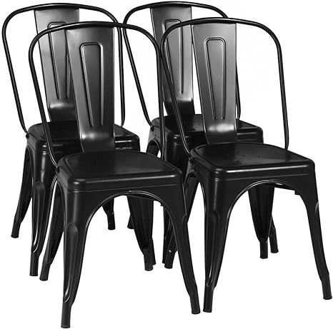 COSTWAY Metal Bar stools Set of 4, with Removable Back, Cafe Side Chairs with Rubber Feet, Stylish and Modern Chairs, for Kitchen, Dining Rooms, and Side Bar