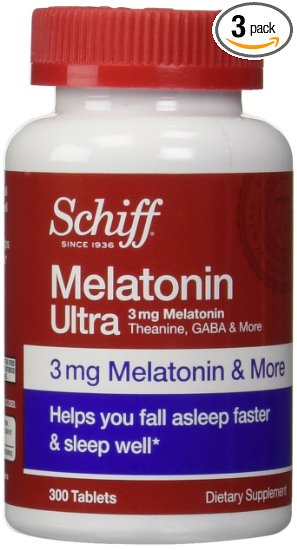 Schiff Melatonin Ultra, for Stress Relief & a Sounder Sleep, 3 mg Melatonin, Tbeanine, GABA & More, 3 Bottles Each Package (300 tablets per bottle)