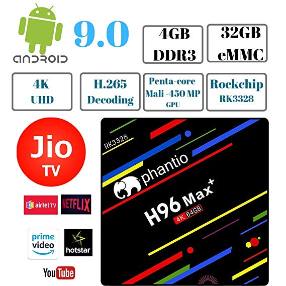 PHANTIO H96 MAX  Smart TV Box - Jio TV Hotstar Android 9.0 Bluetooth HDMI2.1 Rockchip RK3328 Quad-core CPU Penta-core Mali-450MP GPU (4GB / 32GB)
