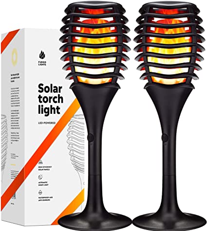 Fuego Lights - Solar Tiki Torches with Flickering Flame, Outdoor Yard Solar Lights, Waterproof with Automatic Dusk to Dawn
