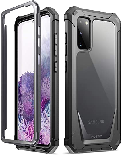 POETIC Guardian Series Case Designed for Samsung Galaxy S20 Case, Full-Body Hybrid Shockproof Bumper Cover, Without Built-In-Screen Protector, Black/Clear
