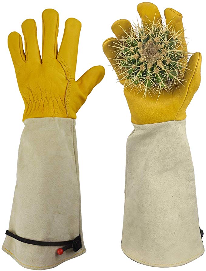 Gardening Gloves, Professional Puncture Proof Gloves for Rose Pruning & Cactus Trimming, Long Leather Garden Gloves Gifts for Women & Men- Full Grain Cowhide & Pigskin (Thorn Proof) (Medium)