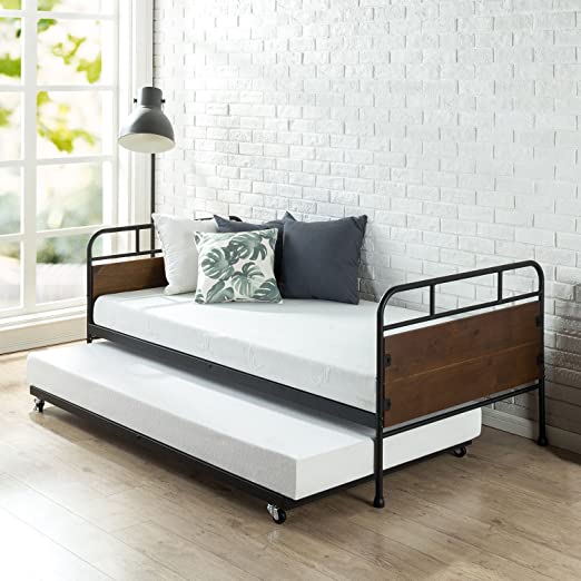 Zinus Twin to Zinus Eli Twin Daybed and Trundle Frame Set/Premium Steel Slat Support/Daybed and Roll Out Trundle/Accommodates Twin Size Mattresses Sold Separately