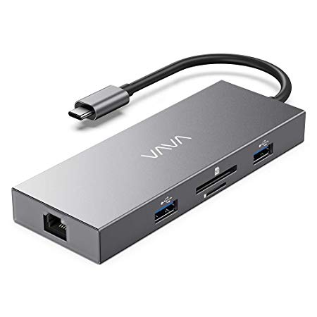 USB C Hub, VAVA 8-in-1 Type C Hub with Ethernet Port 4K HDMI Adapter, 2 USB 3.0 Ports, 1 USB 2.0 Port, SD/TF Card Reader, USB-C Power Delivery, Portable for Mac Pro and Other USB C Laptops