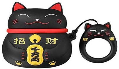 Airpods Pro Case,3D Cute Cartoon Lucky Cat Airpods Pro Cover Soft Silicone Rechargeable Headphone Cases,AirPods Pro Case Protective Silicone Cover and Skin for AirPods Pro Charging Case 2019 (Black)