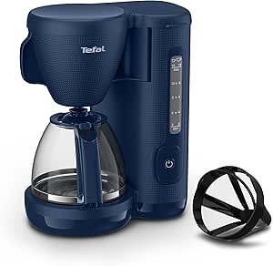 Tefal Morning Filterkaffeemaschine, Glaskanne, 1,25 Liter Wassertank, Warmhaltefunktion, Dauerfilter, Wasserstandsanzeige, Blau, CM2M1410